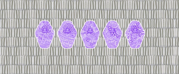 Graphic showing five purple reusable napkins on top of hundreds of grey disposable ones.