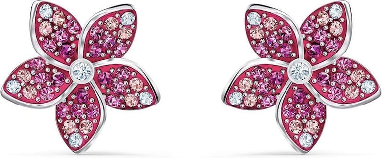 Floral Jewelry:  Pink Ruby Tropical Flower Pierced Earrings