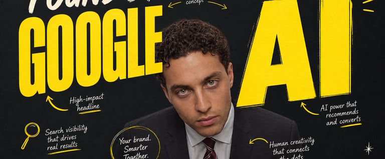 A professional man in a suit featured in a Creative Edge digital marketing graphic about Google SEO and AI optimization.