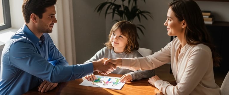 Representação de acordo familiar sobre pensão alimentícia e guarda