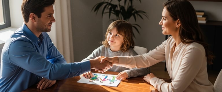 Representação de acordo familiar sobre pensão alimentícia e guarda