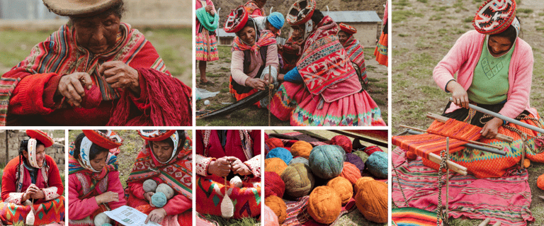 Collage de imágenes del trabajo diario de miembros de la Cooperativa Artesanal de Ollantaytambo