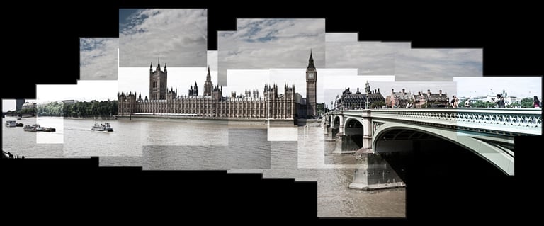 A joiner composition of Westminster Bridge and the Houses of Parliment