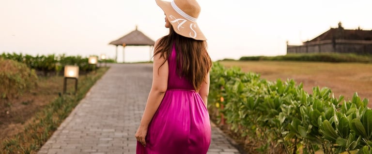 Luxury portrait session along resort pathway at Alila Soori Tabanan Bali