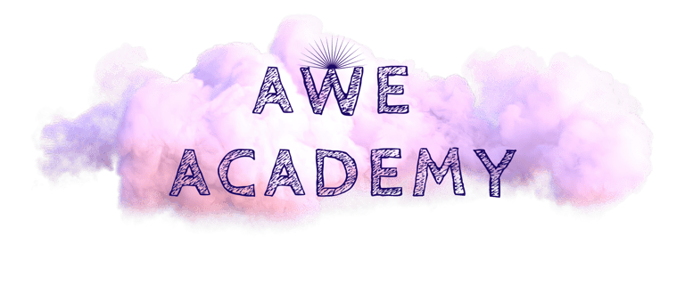 Awe Academy logo with magic cloud and radiating awe