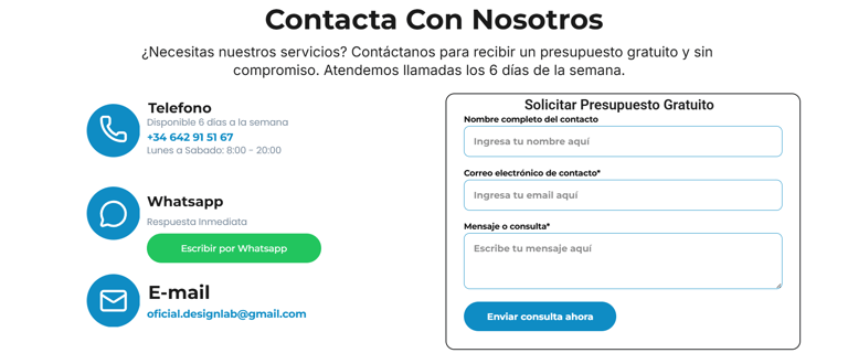 Formulario de contacto diseño web Madrid - optimizado SEO