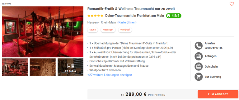 Verwöhnwochenende Traumnacht Frankfurt