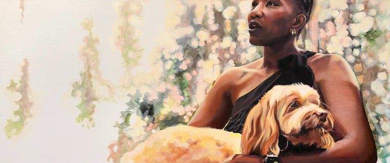 Nichole & Bella, 16"x 30" Acrylic on canvas, 2023