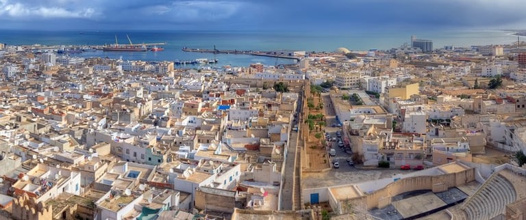 a cityscape of a city with a view of the sea
