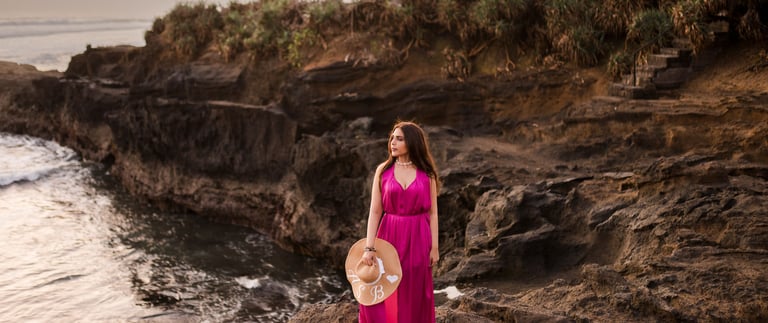 Portrait session overlooking ocean cliff at Alila Soori Tabanan Bali