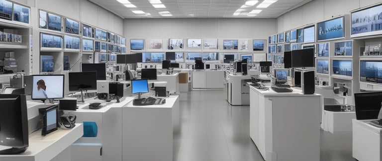 Wide shot of a container yard with trucks and cranes in action.