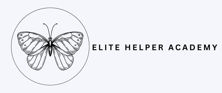 Elite Helper Academy logo of a butterfly in a circle outline 