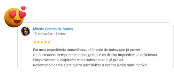 Avaliação 5 estrelas de cliente Lab Bar Eventos