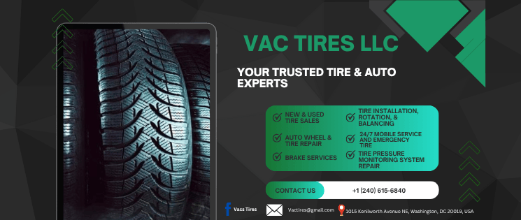 vac tires banner showing services offered