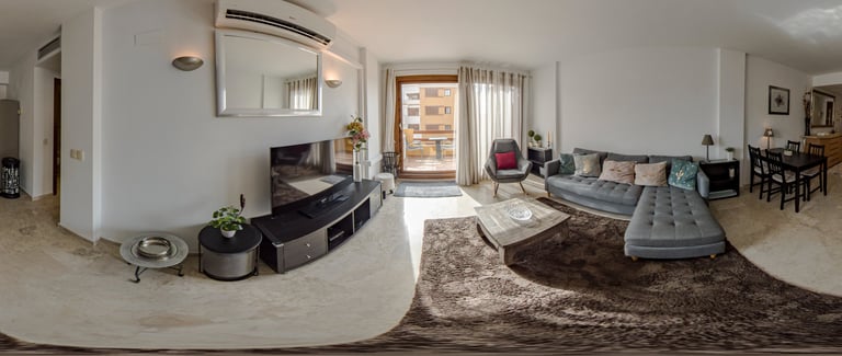 Una fotografía 360º del salón de un apartamento