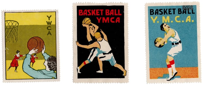 Rare Early Basketball Stamps featuring the YWCA for women and the YMCA for men