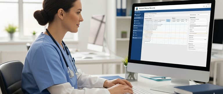 Doctor typing notes into a medical health record
