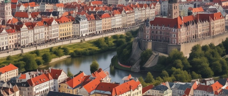 An aerial view of a modern city skyline representing innovation.