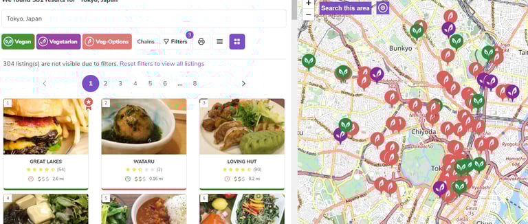 screenshot from restaurant search website