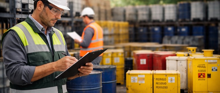 Engenheiro analisando resíduos industriais