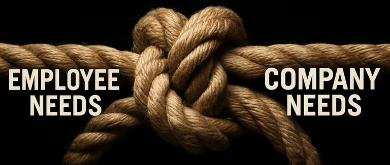 a knot representing a manager's challenge to bring together employee needs and company needs