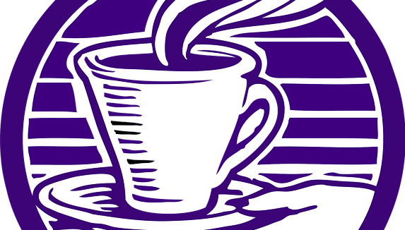 A blue coffee cartoon image for Bistrot Bakery in Cairns Airport, Qld