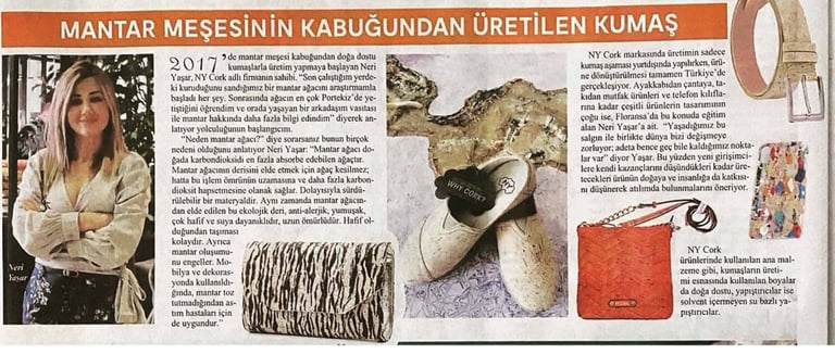A Turkish newspaper Cumhuriyet article about Neri Yaşar and sustainable cork leather products.