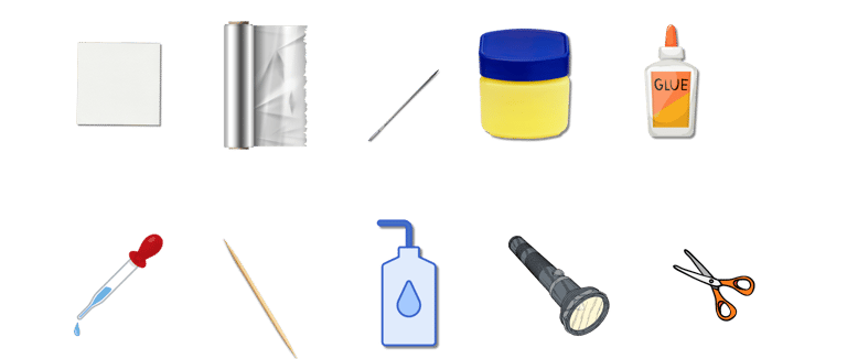 a variety of items that include a bottle of liquid