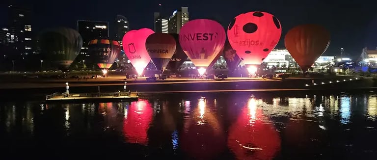 Hot air balloons in Vilnius at night