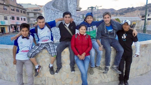 Jump Finance founder John William Meyer with original members of the Jump Youth Group in Peru