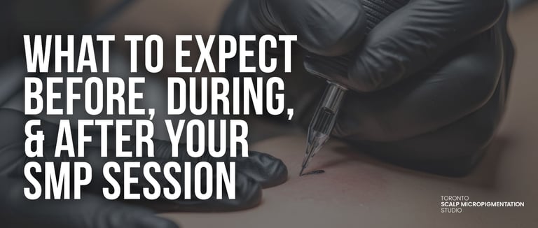 Professional scalp micropigmentation SMP session with tattoo needle for hair loss treatment.