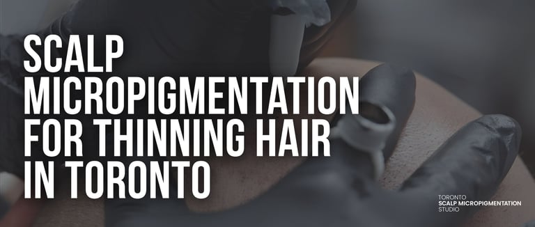 Professional scalp micropigmentation for thinning hair treatment performed at a Toronto studio.