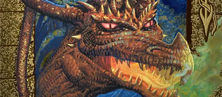 Smaug the Magnificent legendary dragon creature card from Magic: The Gathering with gold border art.