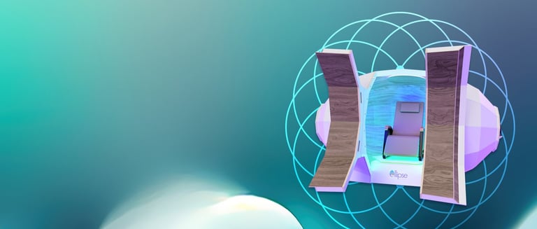 Organic, sacred geometry-based design of the Harmonic Egg, enhancing sound and light wellness therap