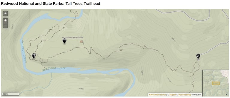 redwood national park map, tall trees trail map