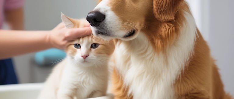 A veterinarian examining a dog in a clinic.