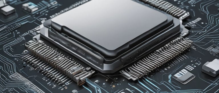 A close-up of semiconductor chips on a circuit board.