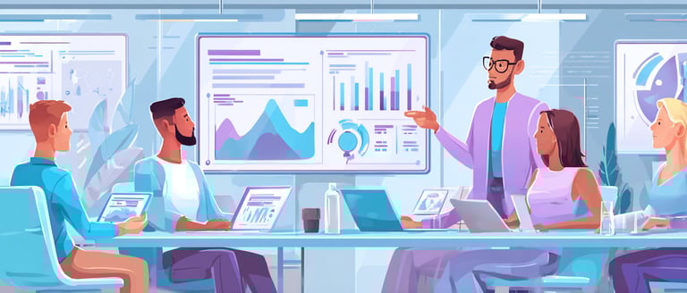 Data Analyst presenting findings with visuals on a board