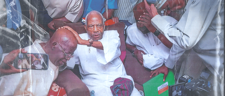 Leader, Chief Reuben Fasoranti (middle) blessing Asiwaju Bola Tinubu  as candidate in 2023