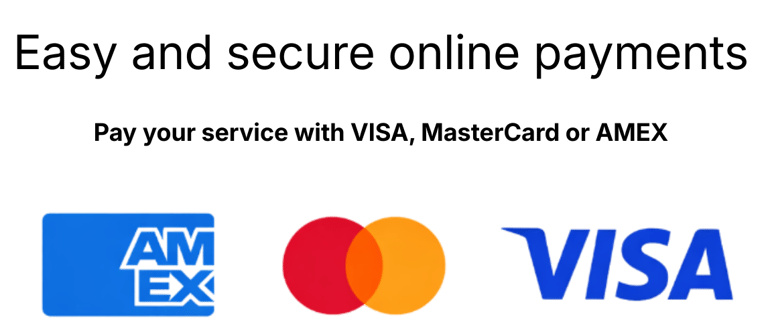 American Express, Mastercard and Visa payment method logos