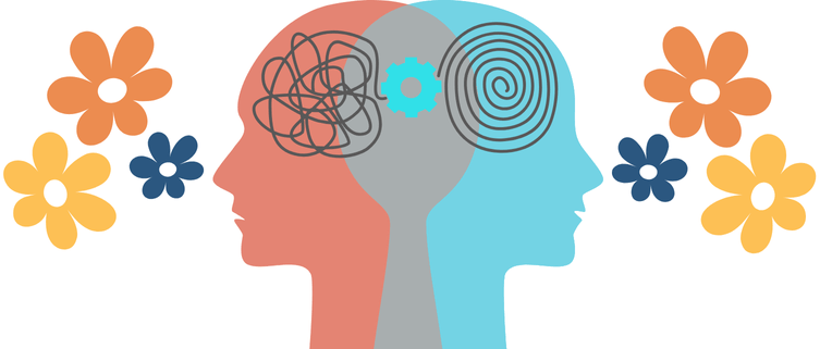 Two face profiles and simple flowers