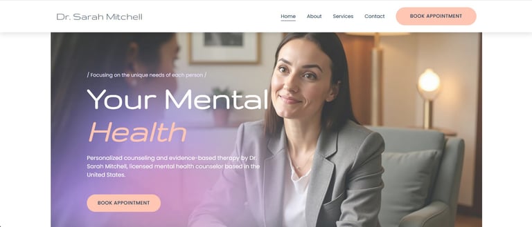 Dr. Sarah Mitchell, a licensed mental health counselor, providing personalized counseling and therapy services.