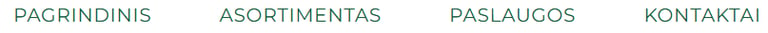 Lithuanian website navigation menu with links for Pagrindinis, Asortimentas, Paslaugos, and Kontaktai.