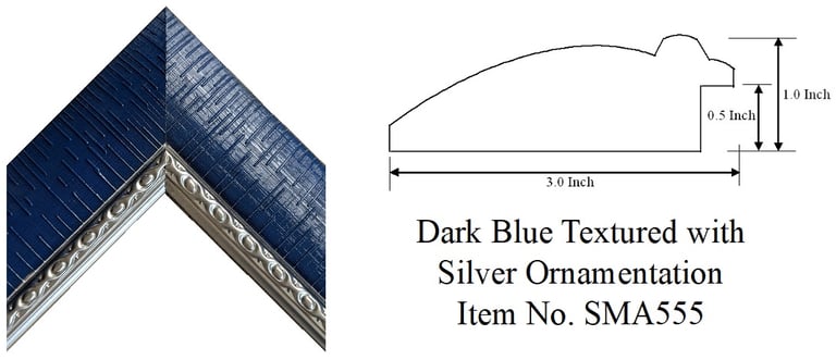 Dark Blue Textured with Silver Ornamentation Picture Frame
