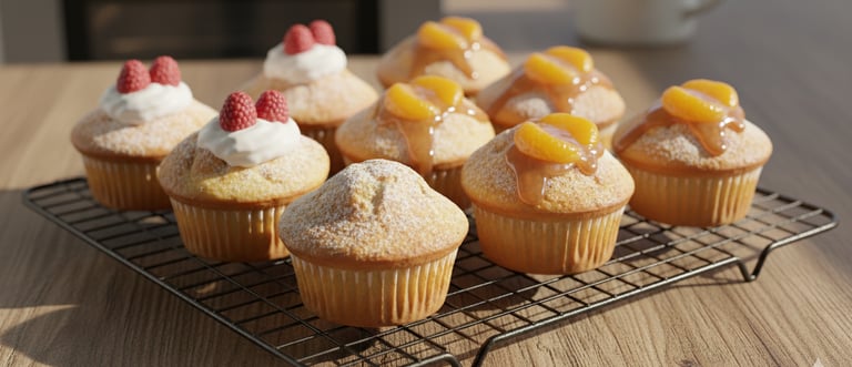 Hausgemachte Käsekuchen Muffins, goldbraun gebacken und mit Puderzucker bestäubt – kleine Portionen