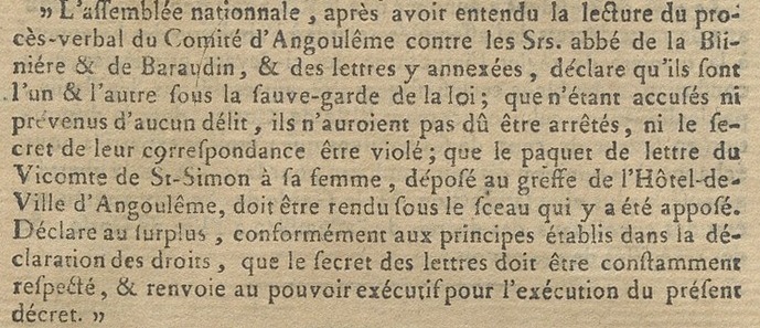 Décret du 5 décembre 1789 sur le secret des lettres