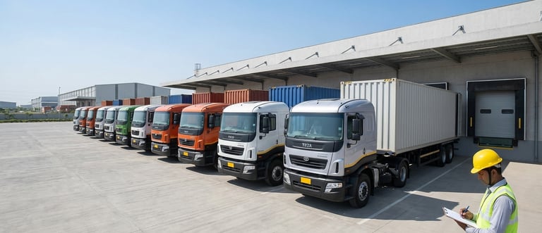 Trucks outside warehouse