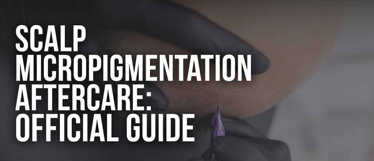 Official guide for scalp micropigmentation aftercare showing a professional SMP procedure.