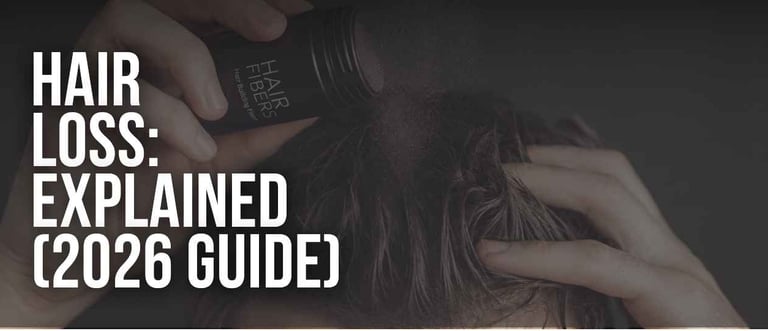 Applying hair building fibers to a thinning crown for a hair loss explained guide.