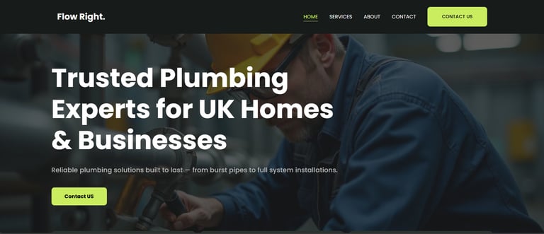 Professional plumber in hard hat repairing pipes for UK home and business plumbing services.